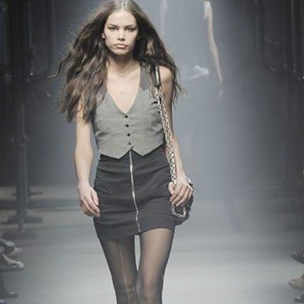 Alexander Wang Gray Vest and Black Mini Skirt Dress